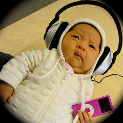 baby wearing headphones